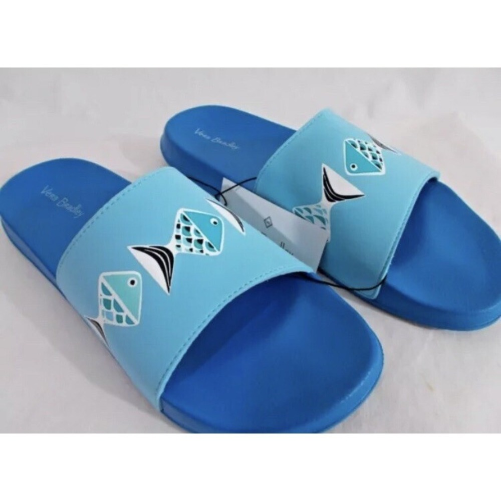 VERA BRADLEY Beach Slides womens Go Fish Blue sz Large 9-10 NWT MSRP $45 - Picture 2 of 4